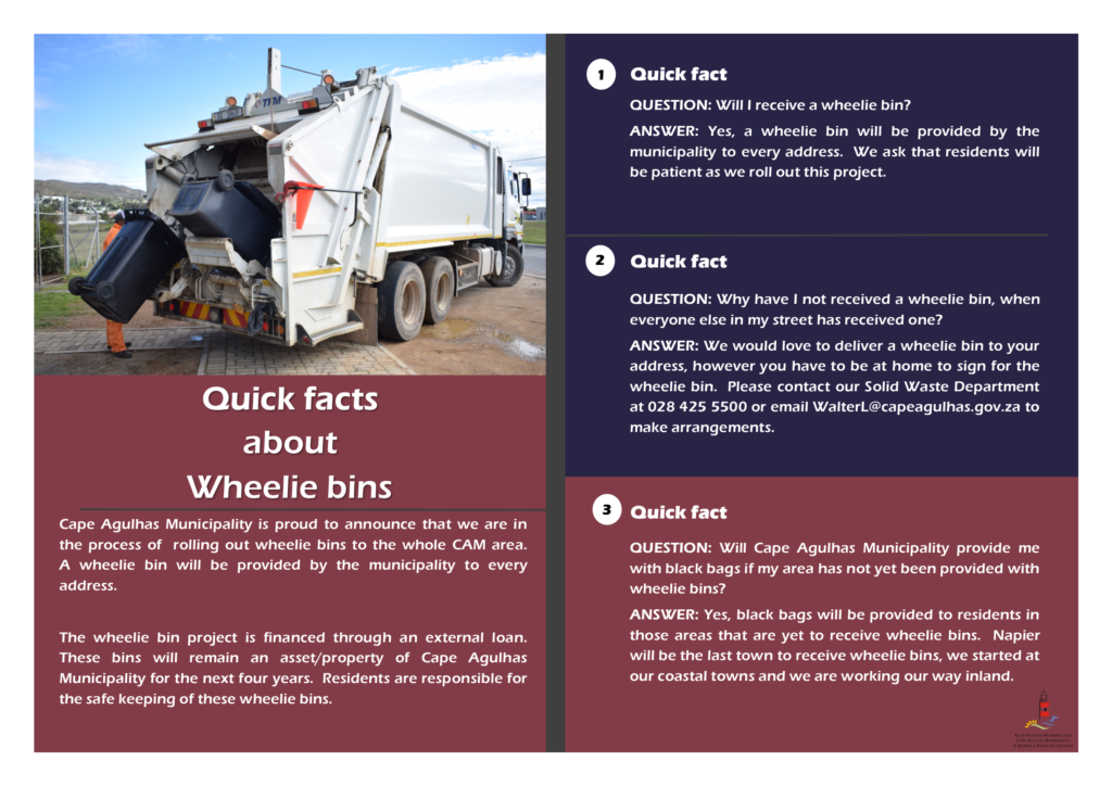 Quick facts about our wheelie bins project Cape Agulhas